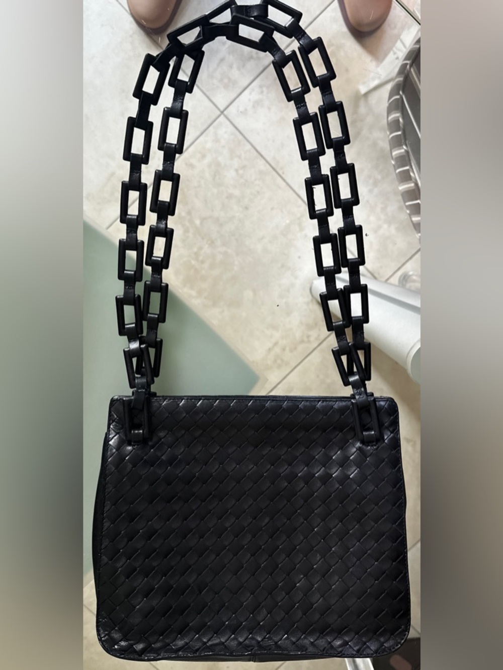 RARE Bottega Veneta Lambskin Intrecciato Olympiia Bag w Bold Leather Link Straps